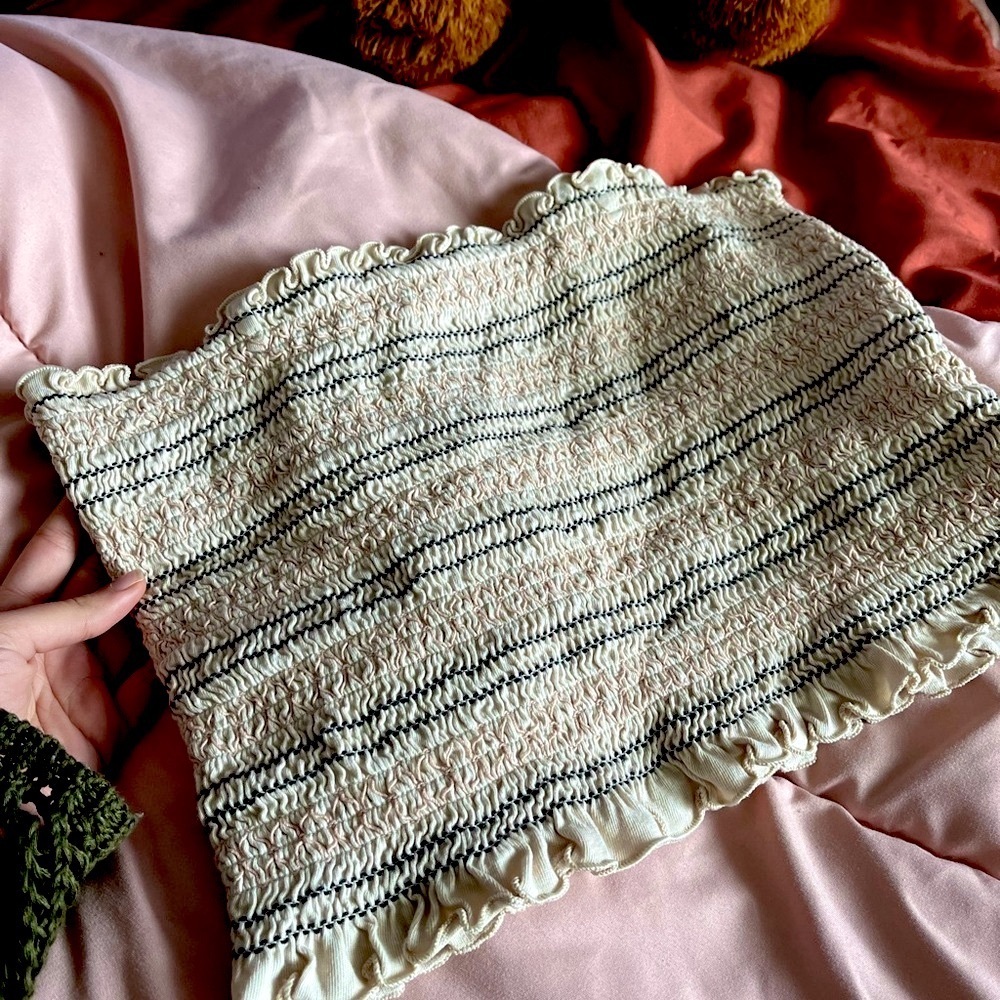 Cream and Gray Smocked Tube Top